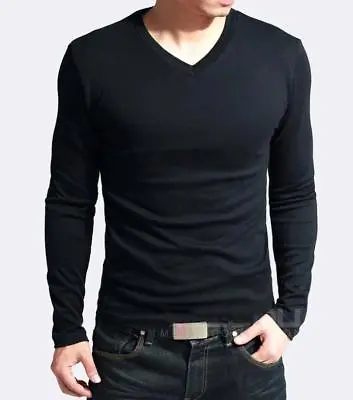Hot Men Long Sleeve Slim Fit T-Shirt Thermal O/V-Neck Compression Tights Shirts • $18.88