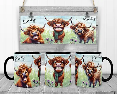 Highland Cow Funny Faces Tea Coffee Mug Personalised Funny Gift Birthday • £8.29