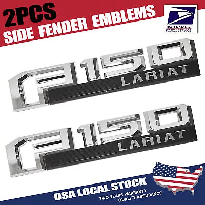$23.99 • Buy 2x Chrome Black 3D Raised Fender Emblems For 2015-2020 F-150 LARIAT Letter Badge