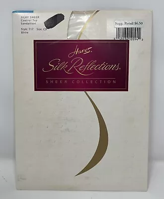 Vintage Hanes Silk Reflections Pantyhose WHITE Size CD Style 717 New Silky Sheer • $9.89