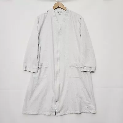 Miss Elaine Embroidery  Granny Zip Up W/Pockets Robe Nightgown Sz L White/Blue • $10.75