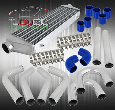 Universal Turbo 28  Intercooler With 2.5  8Pc Polish Aluminum Piping U-Pipe Kit • $174.99