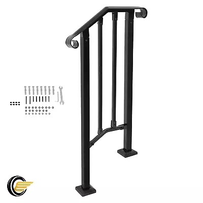 Fit For 1-2 Steps Handrail Outdoor Steps Black Handrail Picket Stair Rail Steel • $39