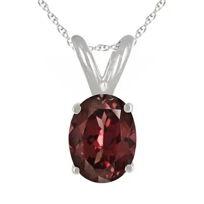 Oval Cut Solitaire Pendant 18  Necklace Simulated Garnet In 925 Sterling Silver • $31.63