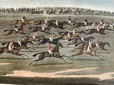 The Derby Epsom After James Pollard 'now They're Off' Antique Engraving 1834 • £395