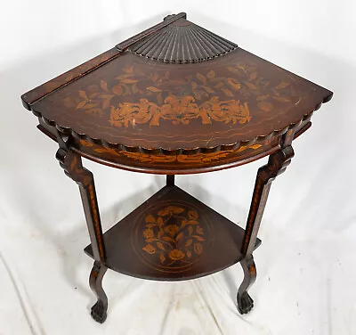 Antique Dutch Marquetry Inlaid Corner Fan Shaped Table Display Case • $375