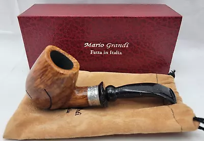 Mario Grandi Curved Brown Tobacco Pipe Black/Silver Specks Mouthpiece UNSMOKED • $199.99