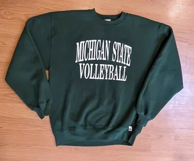 Vintage Russell MICHIGAN STATE VOLLEYBALL Green Sweatshirt USA - L • $39.99