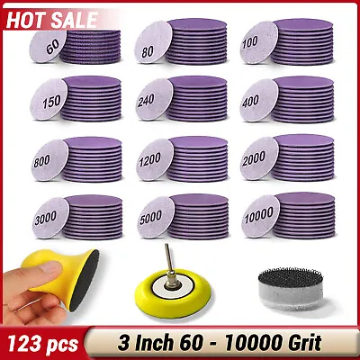 123x 3inch Hook Loop Sanding Discs 60-10000 Grit For Drill Wet Dry Sandpaper Pad • $5.49