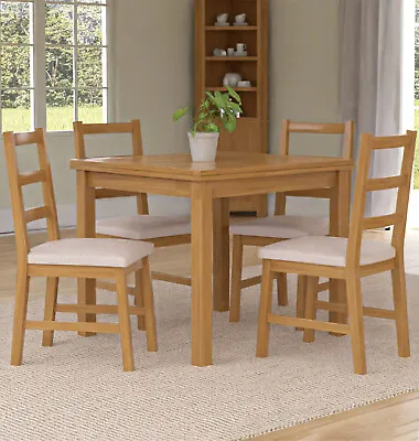 Small Extending Table With 4 Ladder Back Oak Chairs With Beige Fabric Seat | ... • £579.99