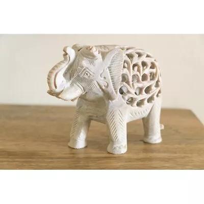 4  Marble Hand Carved Soapstone Mother Elephant With Baby Inside Made In India • $50