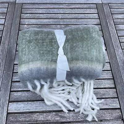 Pottery Barn Seriphina Faux Mohair Throw Blanket Green Multicolor 50”x60” NWOT • $73.55