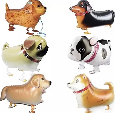 6 Pcs Walking Dog Foil Balloon Set Air/Helium Party Decor UK • £8.48