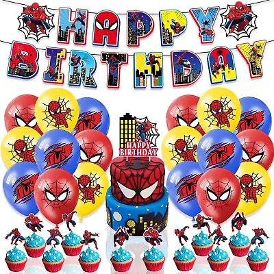 Spiderman Theme Birthday Party Decorate Supplies，Balloon Banner Cake Toppers Set • $18.99
