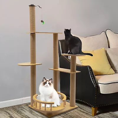 Multi-Level Cat Tower Tree Wood Cat Condo With Scratching Post For Cats Climbing • $70