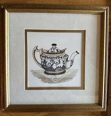 Martha Hinson Framed Matted Oriental Teapot Print • $27