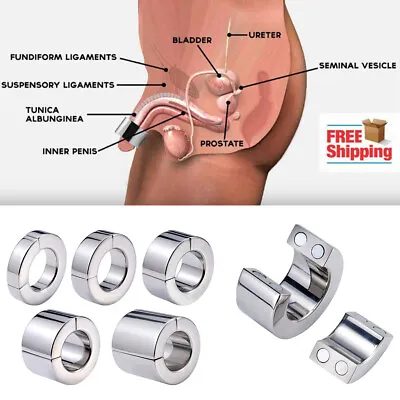 Magnetic Stainless Steel Ball Stretcher Man Enhancer Chastity Ring Heavy Duty • $26.99