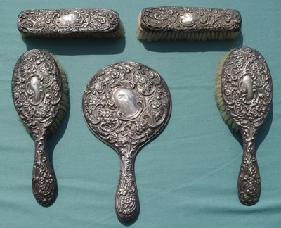 £95 • Buy Antique Silver Vanity Set Dressing Table Set Vintage 1928