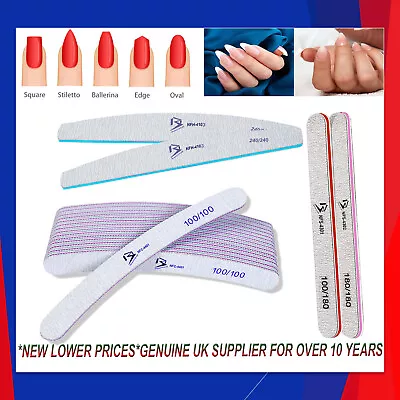 Nail Files 100/180/240 Grit Professional Quality File Moon/Curved/Diamond Buffer • £69.99