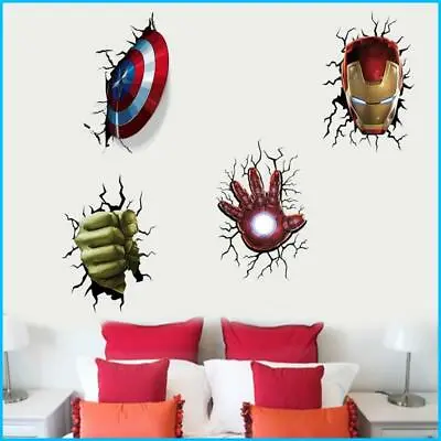 Avenger Wall Stickers For Kids Room Cartoon Broken Children Bedroom Decor Home • £10.07