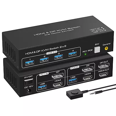 Hdmi+Displayport Dual Monitor KVM Switch 2 Monitors 2 Computers USB 3.0 Switcher • $170.99