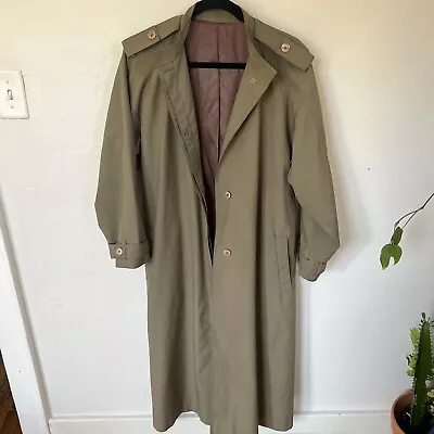 Yves Venet Vintage Khaki Green Trench Coat Women’s Size Large Oversized Long • $49