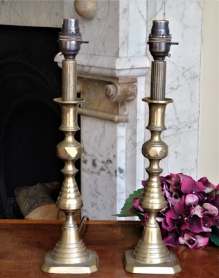 £79.99 • Buy Pair Brass Table Lamps Antique Vintage Candlestick Style