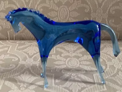 Vintage Pilgrim Glass MCM Style Hand Blown Blue Horse Figurine  3.5  H X 5  L • $17.99