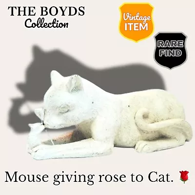 Boyds Vintage Ceramic White Cat Friends Figurine. Mouse Giving Cat Rose! RARE! • $24.95