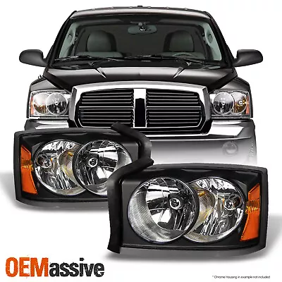 Fit 2005 2006 2007 Dodge Dakota Black Bezel Replacement Headlights L+R Headlamps • $108.99