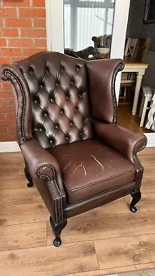 Chesterfield Wing Back Chair Leather • £129
