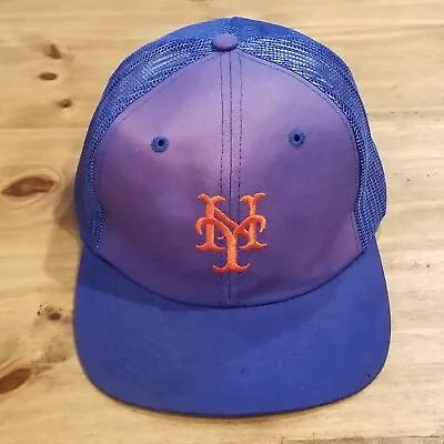 Vintage New York Mets Hat Cap Snap Back Faded Blue Mesh Trucker Drew Pearson • $8.33