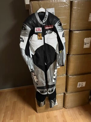 $258.43 • Buy FLM Leather Suit Biker Outfit Racing 1 PC Silver Motorcycle Jacket Pants Size 48
