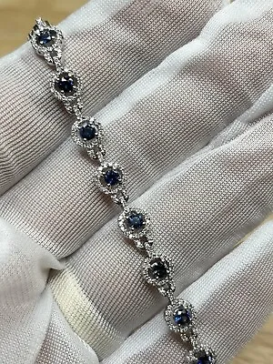 Signed Meira T 14k White Gold Diamond Sapphire Bracelet 1 CTW • $1299