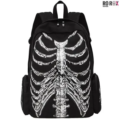£28 • Buy Ro Rox Dryk Skeleton Backpack Gothic Skull Ribcage Bones Hooded Rucksack Bag