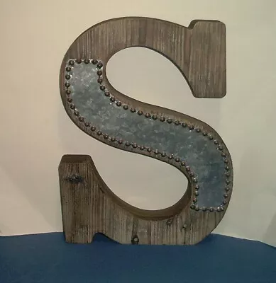 Wooden Galvanized Large 14  Initial Letter  S  Rustic Wall Decor Or Stand Alone • $12.95