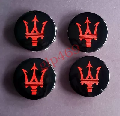 4pcs MASERATI QP & GHIBLI GTS BLACK W/ RED WHEEL CENTER CAP • $35.95