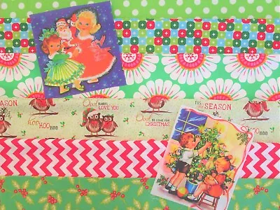 Fabric Set Christmas Holiday Retro Owls Vintage Ornaments Girls Kids Holly OOP • $24