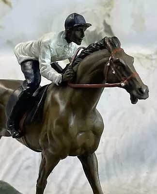 Jockey Equestrian Riding Horse Bronze Metal Sculpture Statue Painted PJ Mene Art • $399
