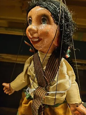 Vintage 1940s Wood And Plastic 4 Stringed Mexican Female Marionette 15# FACE! • $47