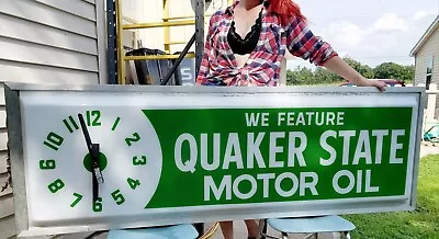 Vintage 6 Foot Quaker State Motor Oil Clock Sign Light Up - RARE !! Gas & Oil Ad • $2250