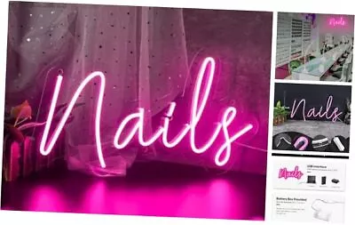  16inch Nails Neon Sign Pink Nail Salon Decor LED Neon Light USB And Battery  • $44.04