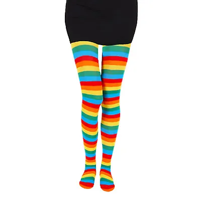 Womens Christmas Coloured Striped Sheer Tights Christmas Party Xmas Elf Santa UK • £5.99