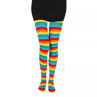 Womens Coloured Striped Sheer Tights Christmas Party Colourful Stripes Pantyhose • £5.99