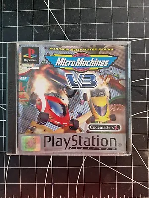 Micro Machines V3 Platinum Sony Playstation PS1 Game PAL Compete With Manual VGC • £10.99