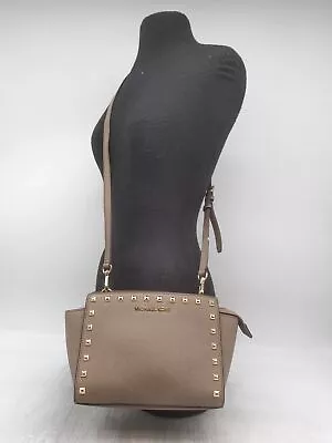 Michael Kors Selma Taupe Studded Saffiano Leather Small Crossbody Handbag Purse • $24.99