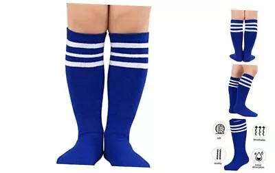  Kids Soccer Socks Knee High Sock For Boys Girls One Size 00 Blue White • $11.73