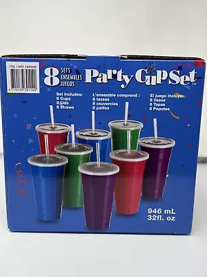 New/Sealed Set Of 8 Jumbo Double Wall Insulated 32oz Reusable Party Cups NIB New • $29.94