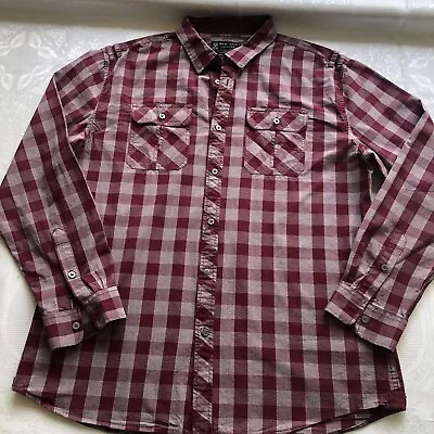 Marc Ecko Men’s Size XL Marron/White Checkered Long Sleeves Shirt Button-Up Top • $26