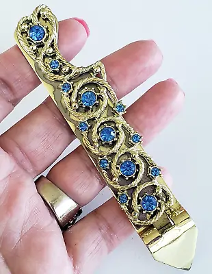 Vintage Blue Rhinestone Jeweled Gold Tone Can Piercer Bottle Opener • £7.72